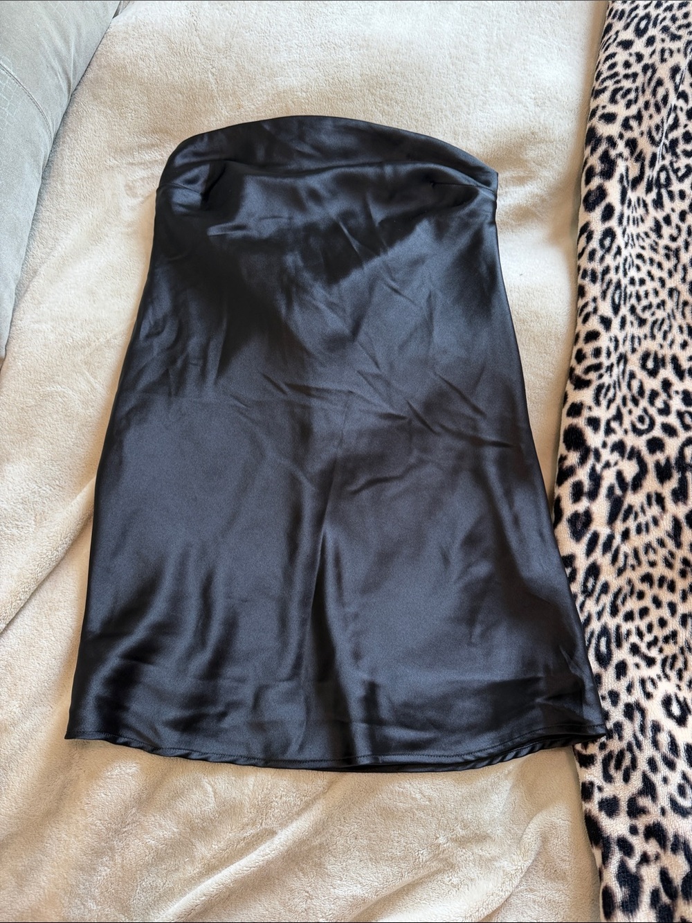 Strapless Black Satin Mini Dress